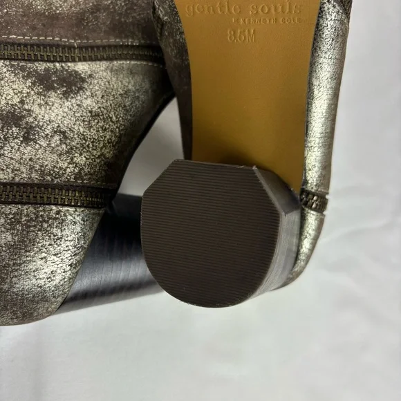 Kenneth Cole Ankle Boots Distressed Brown Silver Metallic Chunky Heel Size 8.5 - Picture 12 of 16